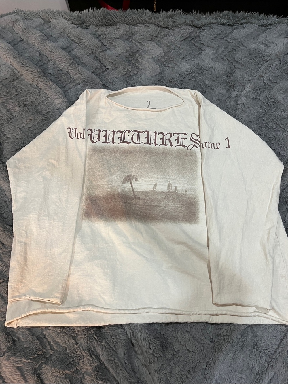 Vultures by Kanye West Graphic Long Sleeve Tee - Cream with Brown Print